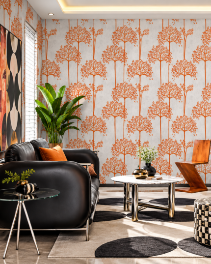 Luxury Orange Tree Pattern Wallpaper Design