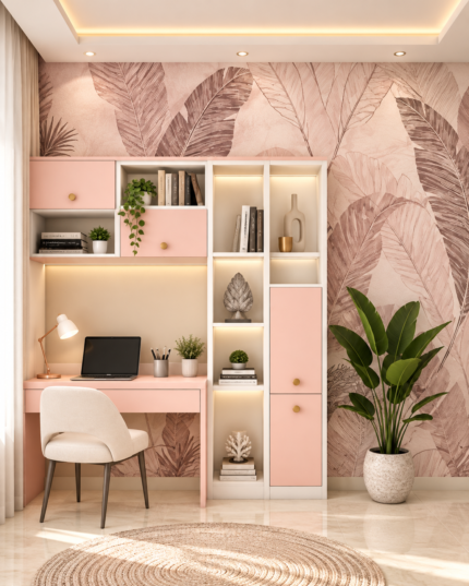 Luxury Pink & Beige Tropical Leaf Wallpaper