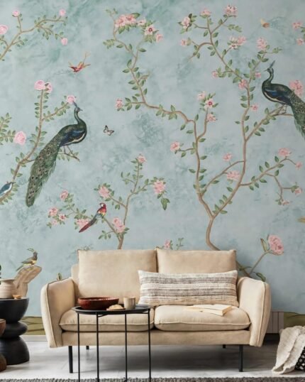 Chinoiserie Peacock - Pastel Floral