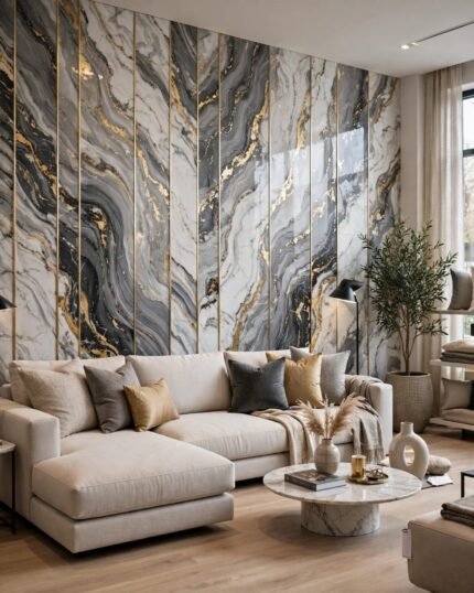 Grey Gold Marble Fluid Art