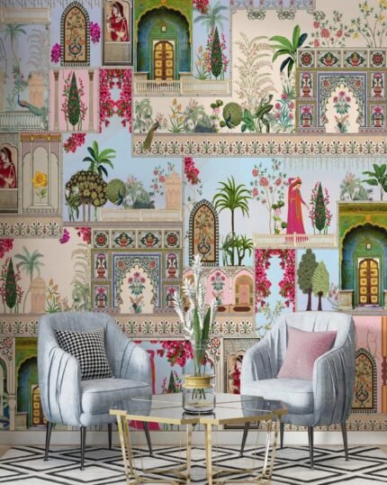 Colorful Mughal Miniature Collage Modern