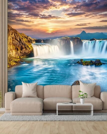 Sunset Big Ocean Waterfall
