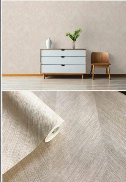 Ivory Herringbone Premium Woven Linen Wallpaper