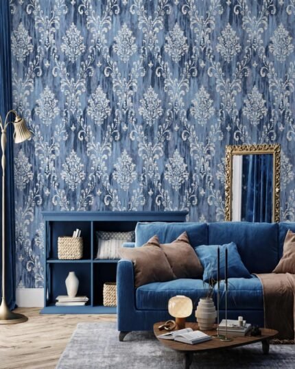 Midnight Blue Royal Damask Premium Non-Woven