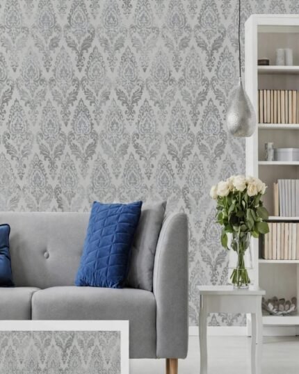 Mist Grey Victorian Damask Premium Non-Woven