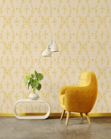 Sunshine Yellow Victorian Damask Premium Non-Woven